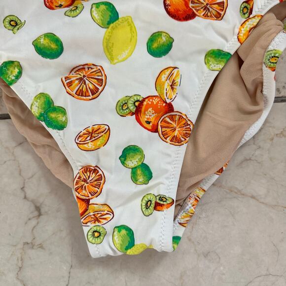 J. Crew L Fruit Print Lemon Kiwi Orange Lime Swimsuit One Piece White Beach Pool - Picture 4 of 14